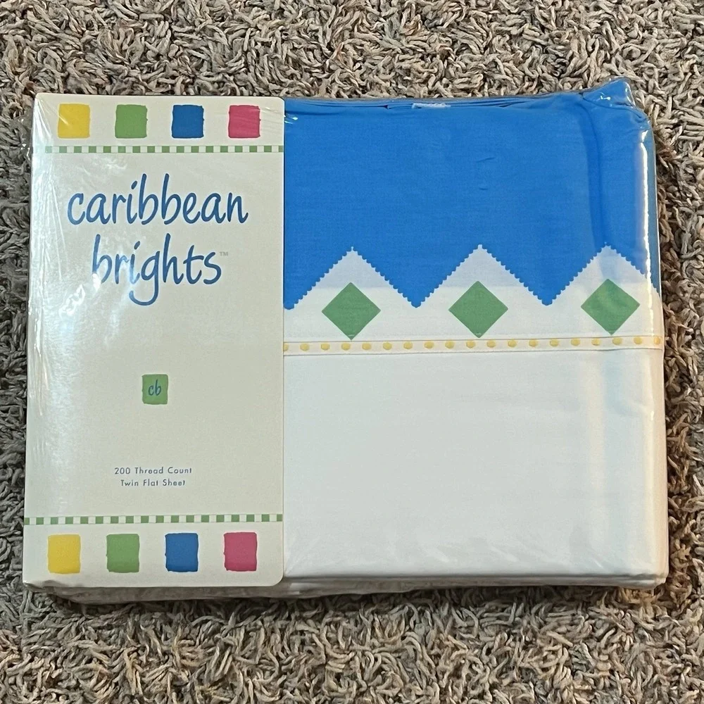 Caribbean Brights Vintage 80s 90s‎ Tropical Geometric Twin Flat Bed Sheet NEW!